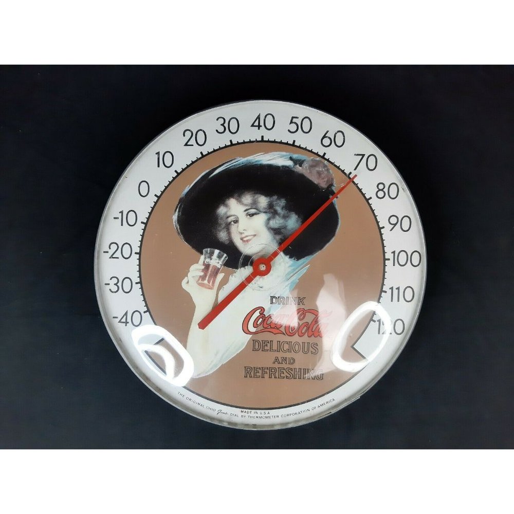 Vintage Coca-Cola Jumbo Dial Tru Temp Thermometer OHIO
